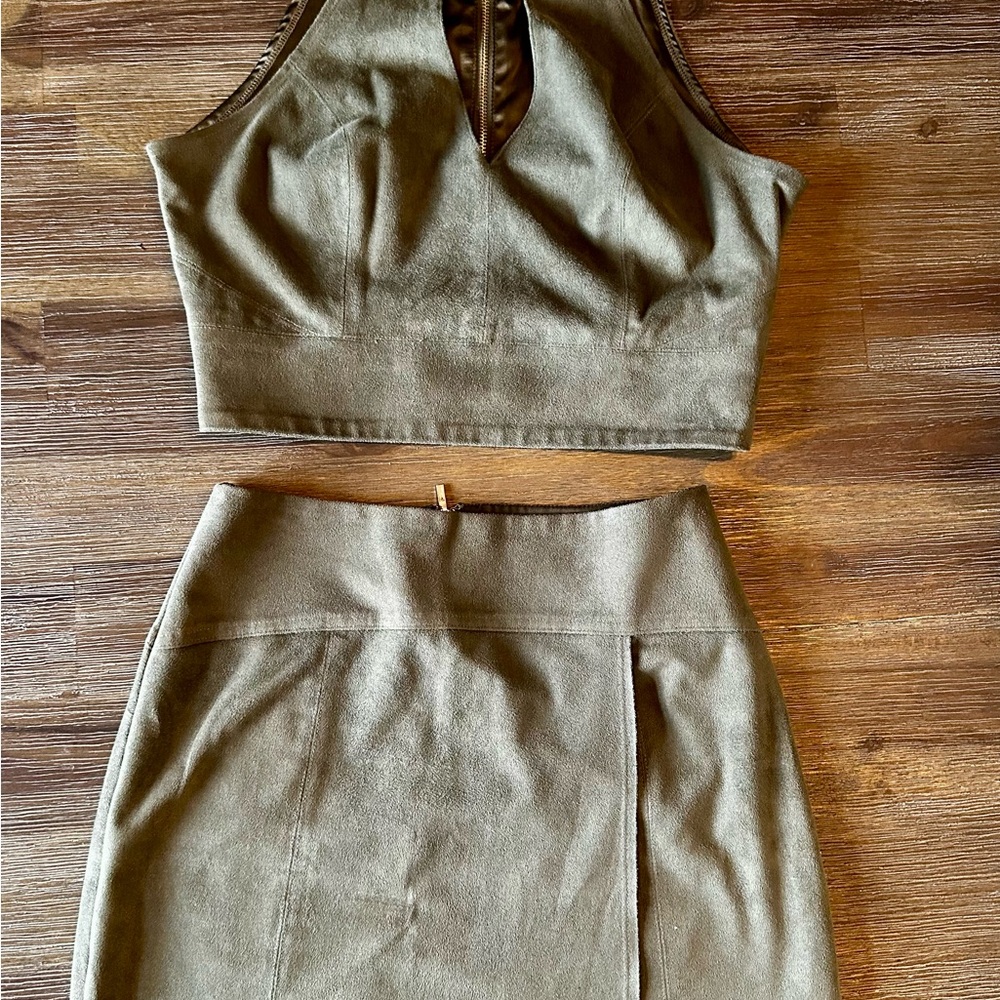 Bebe Olive Green Pencil Skirt Set Night Out